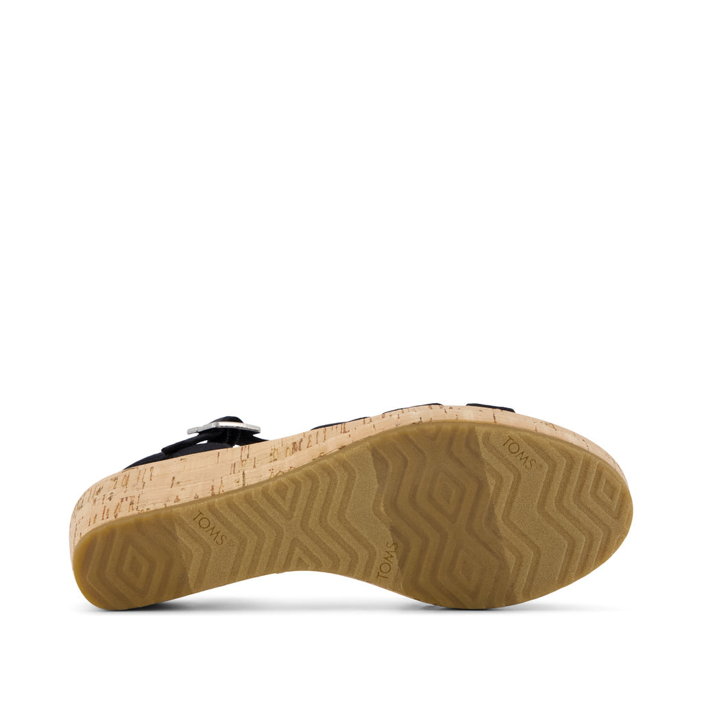 Julia Wedge Sandal - Black Woven Bottom Sole View