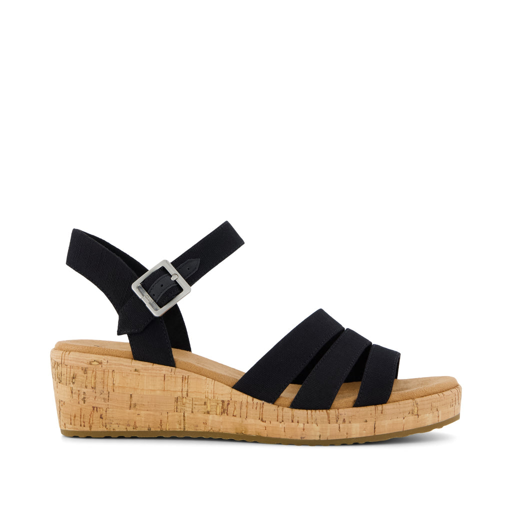 Julia Wedge Sandal - Black Woven Side View