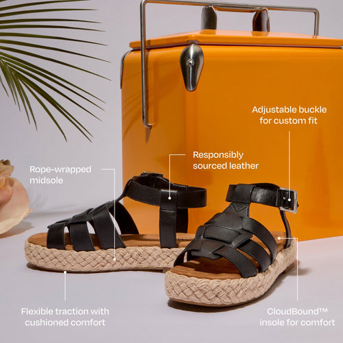 Jac Espadrille Sandal - Black Leather