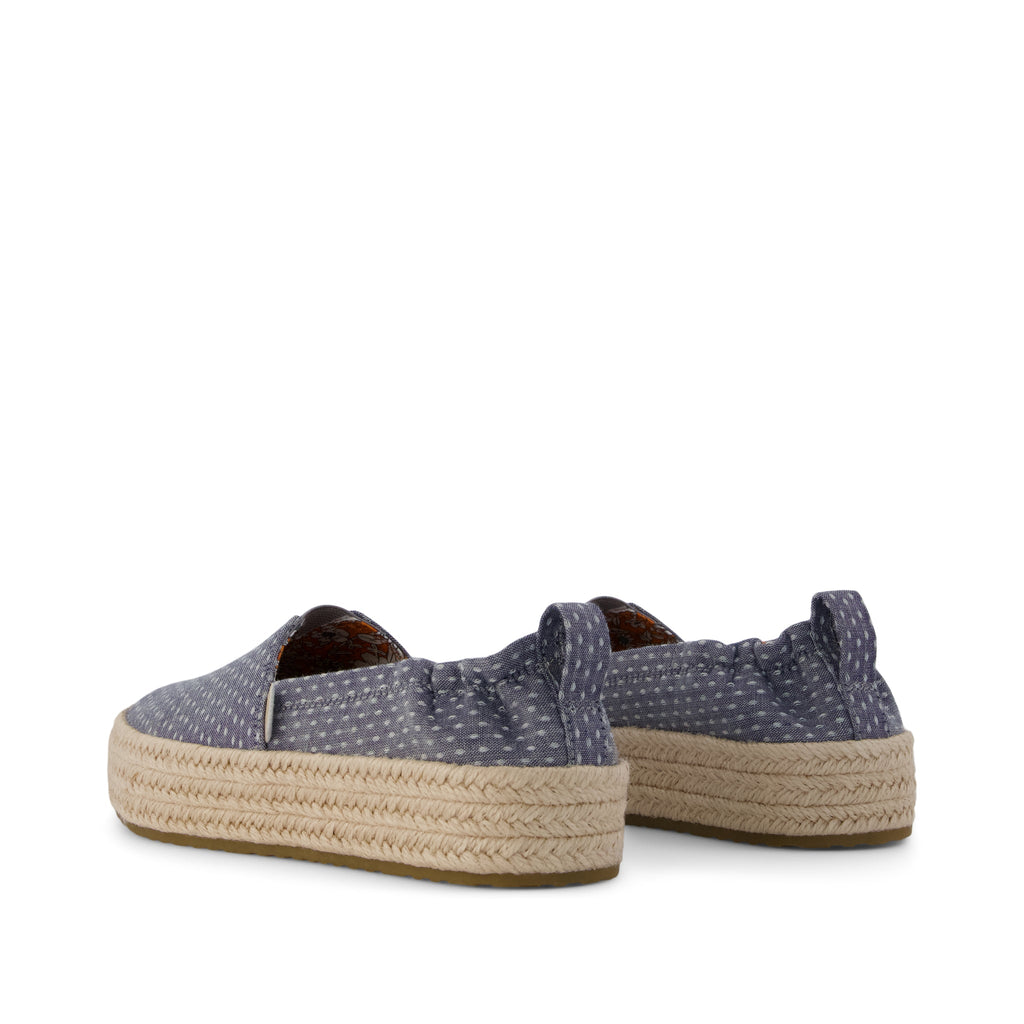 Valencia Platform Kids Espadrille - Niagara Mist Chambray Dot  Back View