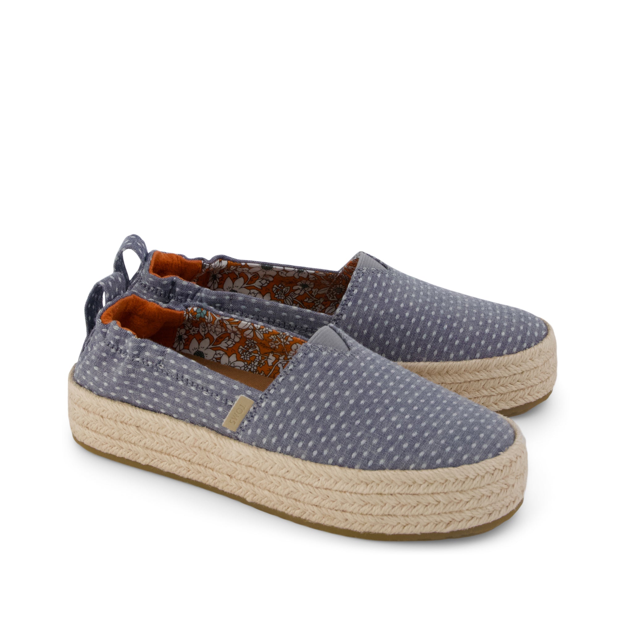 Valencia Platform Kids Espadrille - Niagara Mist Chambray Dot  Front View