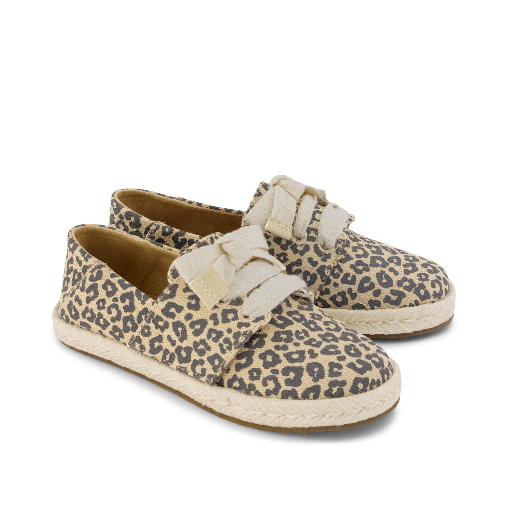 Carolina Lace-Up Kids Espadrille - Natural Leopard Print Front View