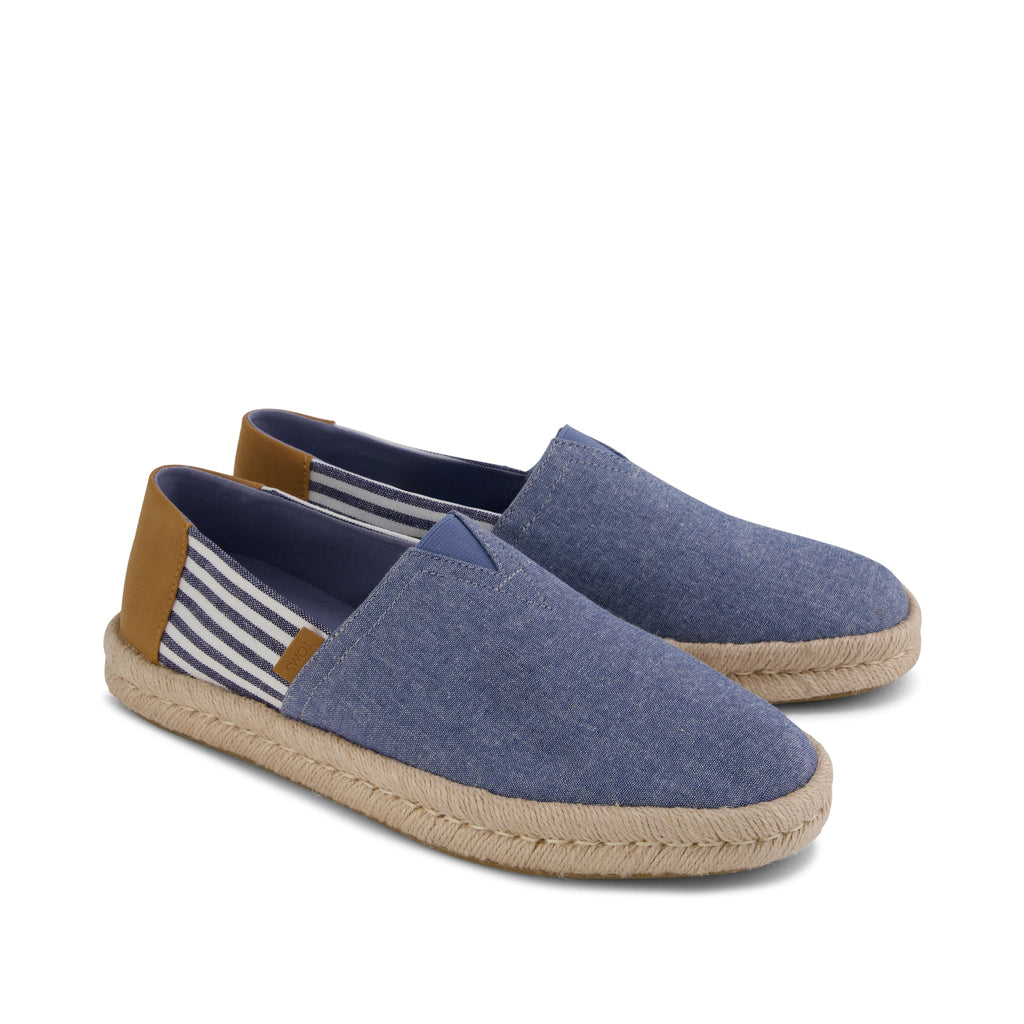 Alpargata Rope 2.0 Espadrille - Navy Blue Chambray Nautical Stripe Front View