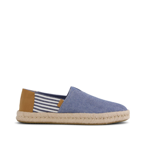 Alpargata Rope 2.0 Espadrille - Navy Blue Chambray Nautical Stripe Side View
