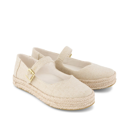Carolina Mary Jane Espadrille - Beige Glimmer Slub Canvas Front View