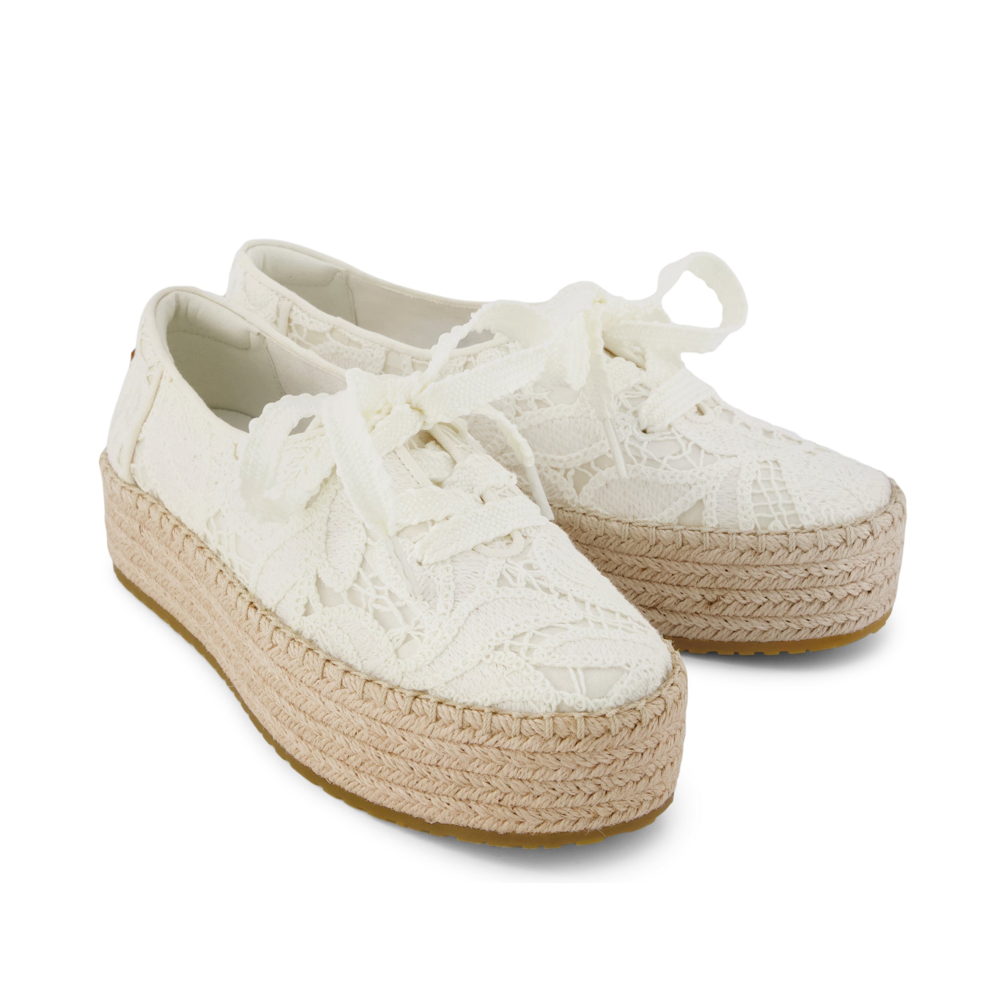 Valencia Lace-Up Espadrille - Egret White Floral Crochet