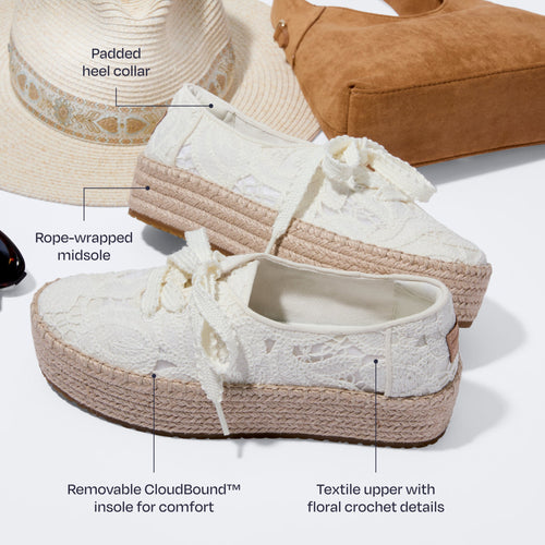 Valencia Lace-Up Espadrille - Egret White Floral Crochet