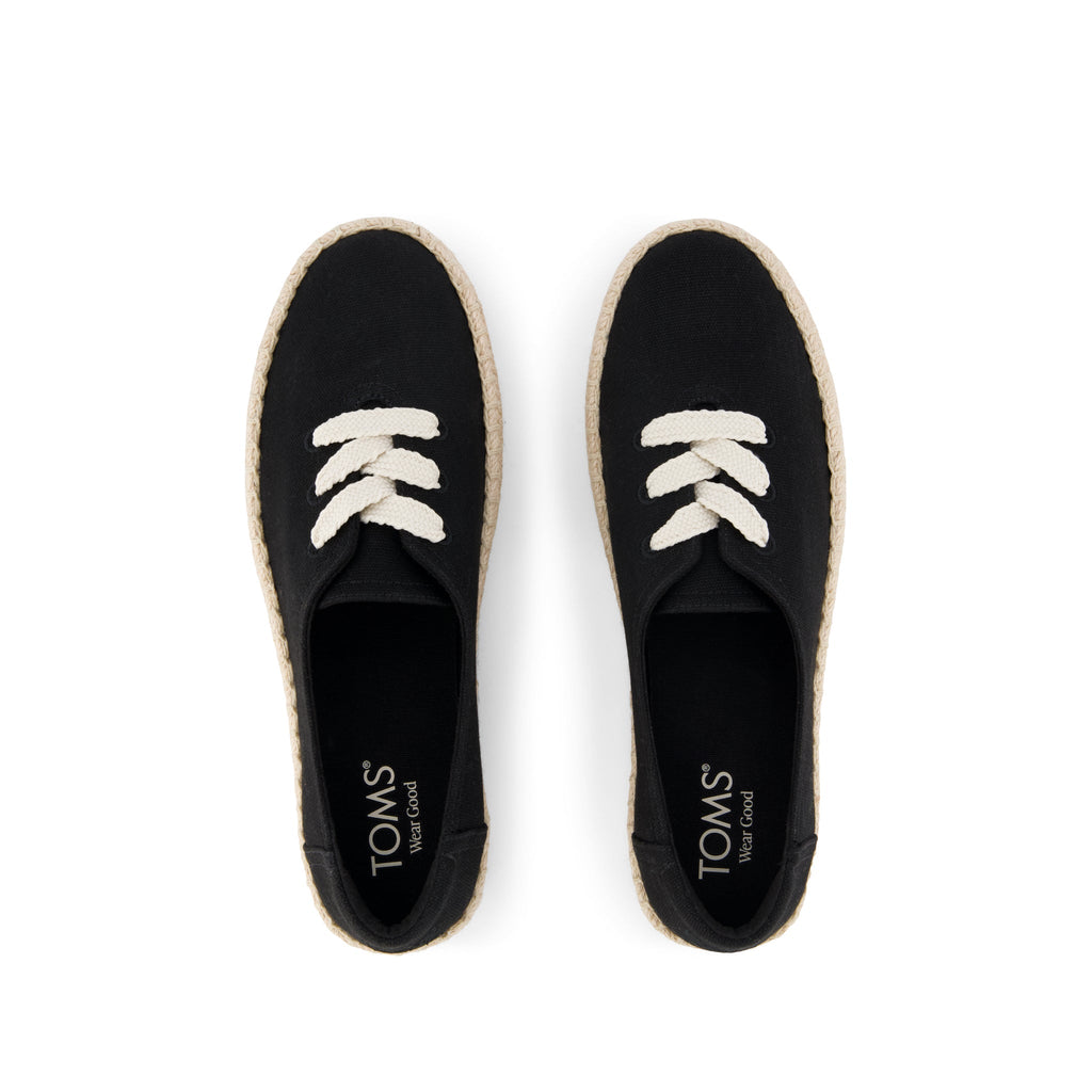 Valencia Lace-Up Platform Espadrille - Black Canvas Top View