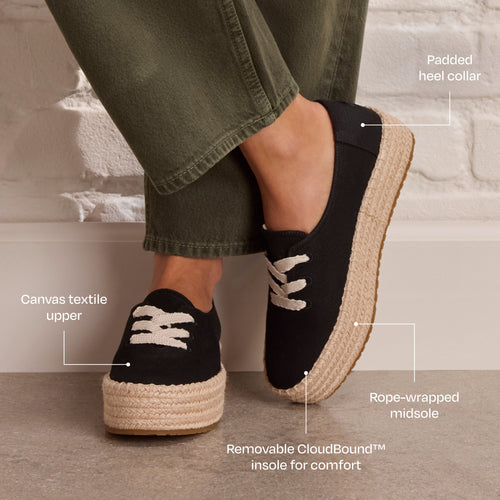 Valencia Lace-Up Espadrille - Black Canvas