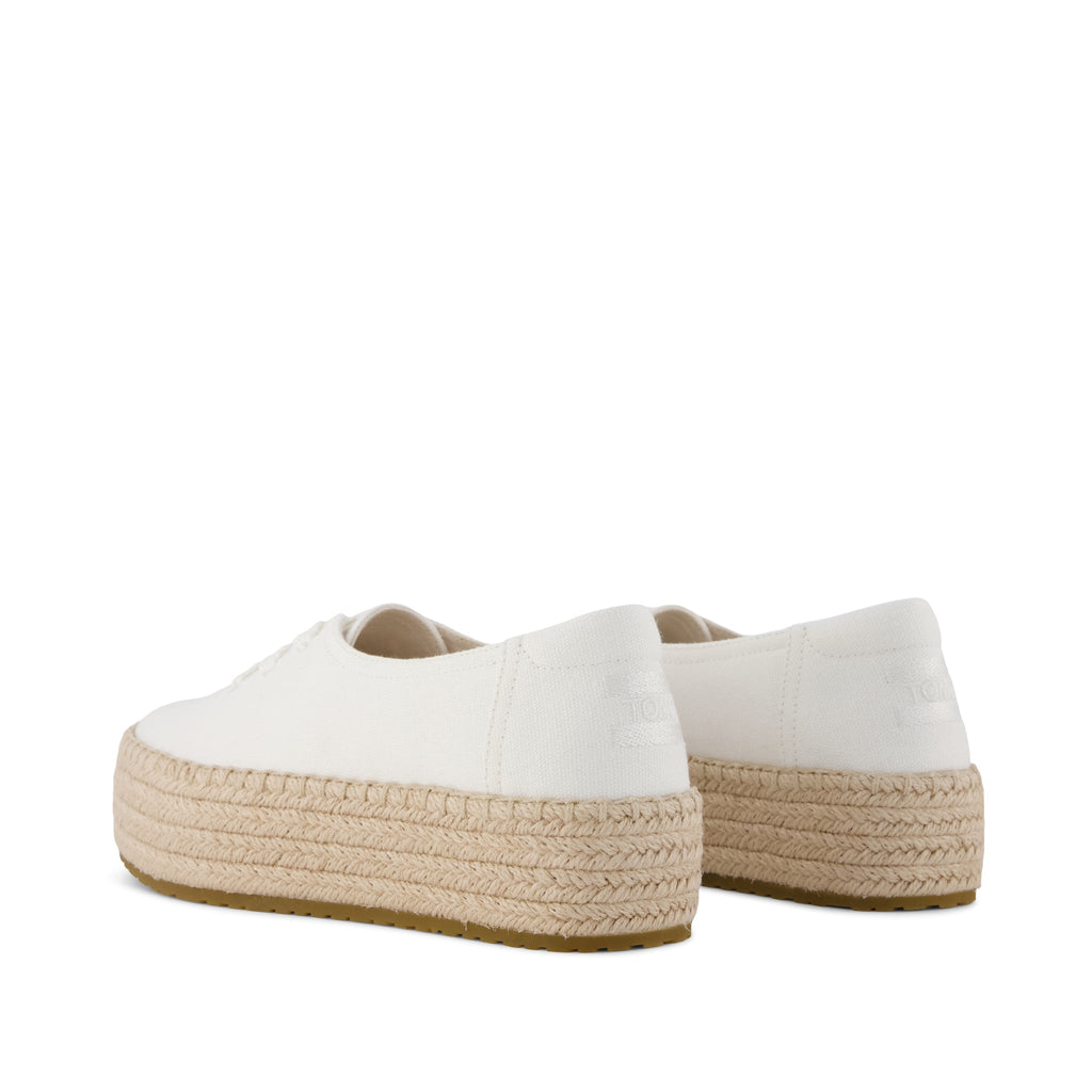 Valencia Lace-Up Platform Espadrille - White Canvas Back View