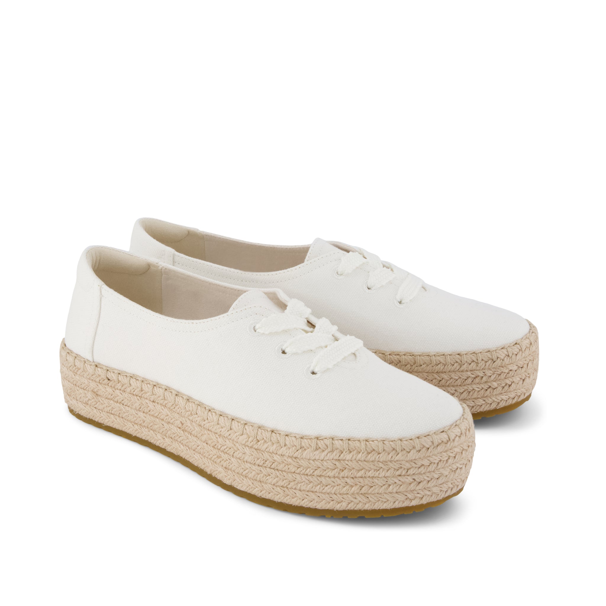 Valencia Lace-Up Platform Espadrille - White Canvas Front View