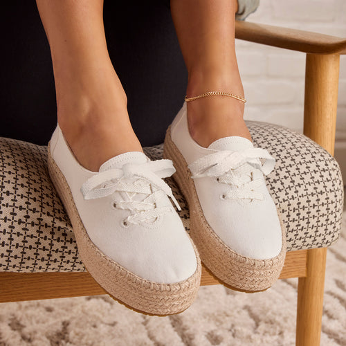 Valencia Lace-Up Espadrille - White Canvas