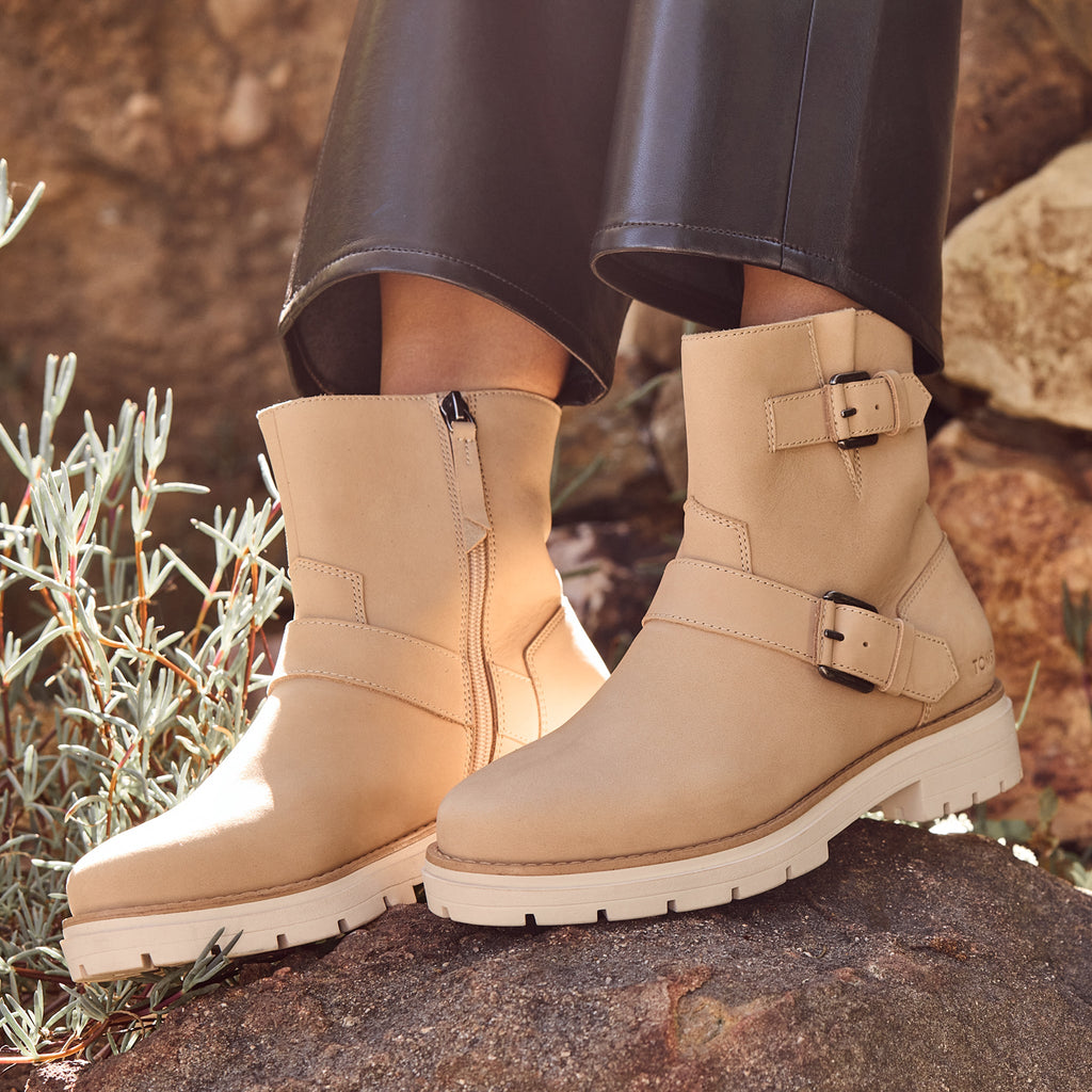 Ionie Moto Boot - Oatmeal Nubuck Leather