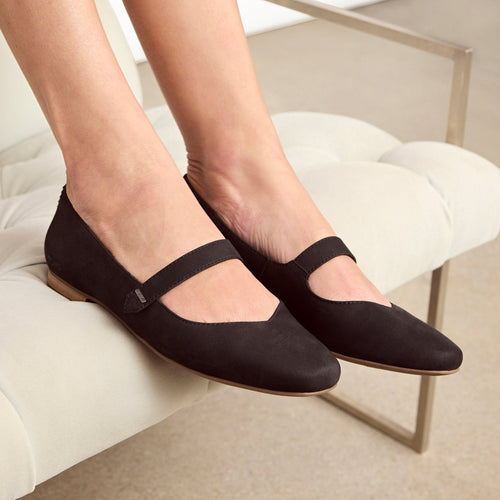 Bianca Black Leather Mary Jane Flat Dress Casual On Model