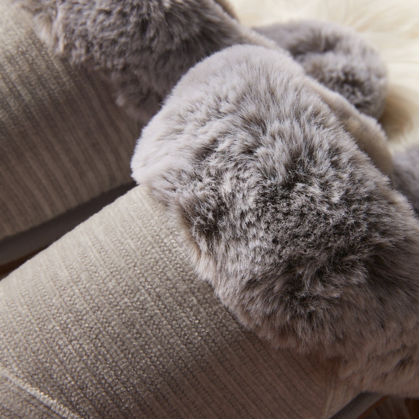 Valerie Slipper - Drizzle Grey Rib Knit up close detail shot