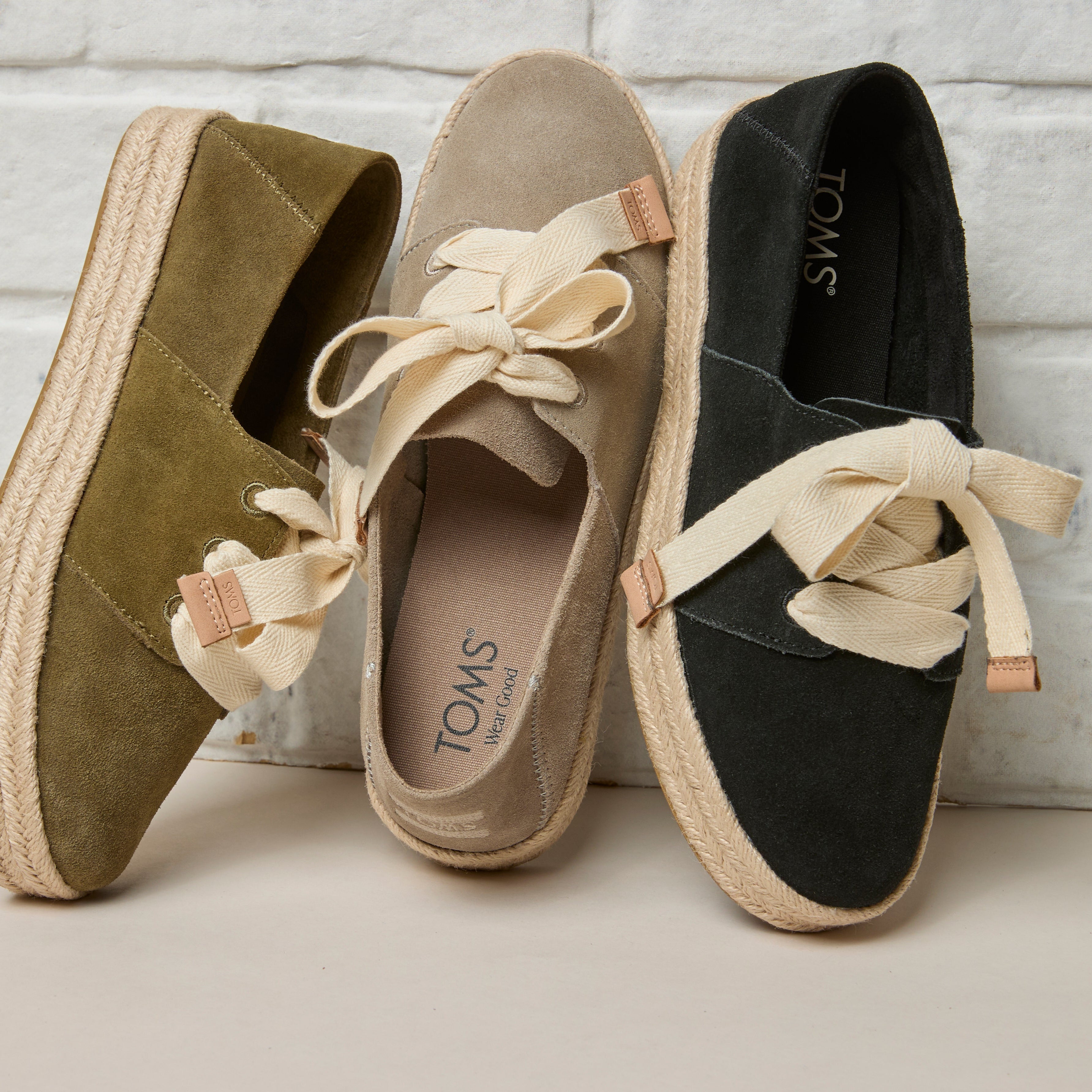 Laydown image of the black suede lace up Carolina Espadrille