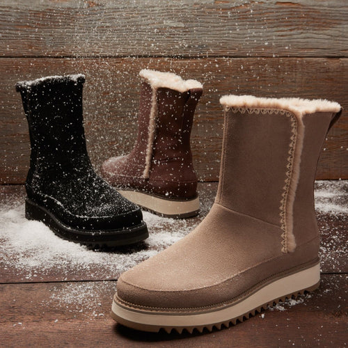 Laydown shot of the black suede water resistant Bergen boot