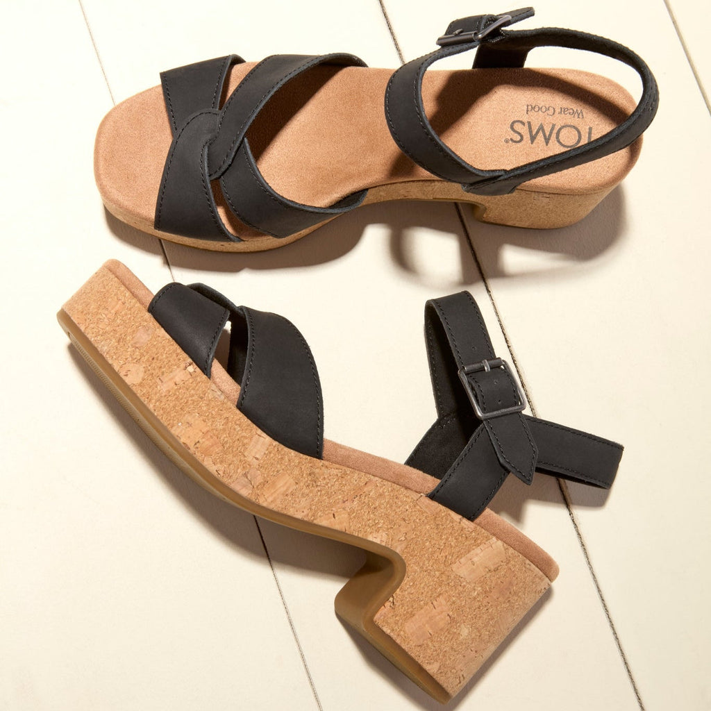 Laydown image of the Black Leather Isla Heeled Sandal