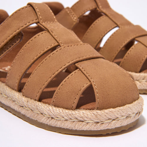 Up close detail shot of the Kids brown Ryan fisherman sandal